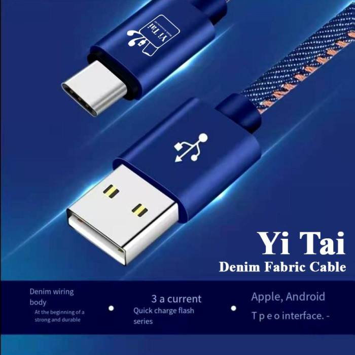 KABEL DATA DENIM TYPE C MICRO USB FOR LIGHTNING FAST CHARGING 3A YITAI 3METER