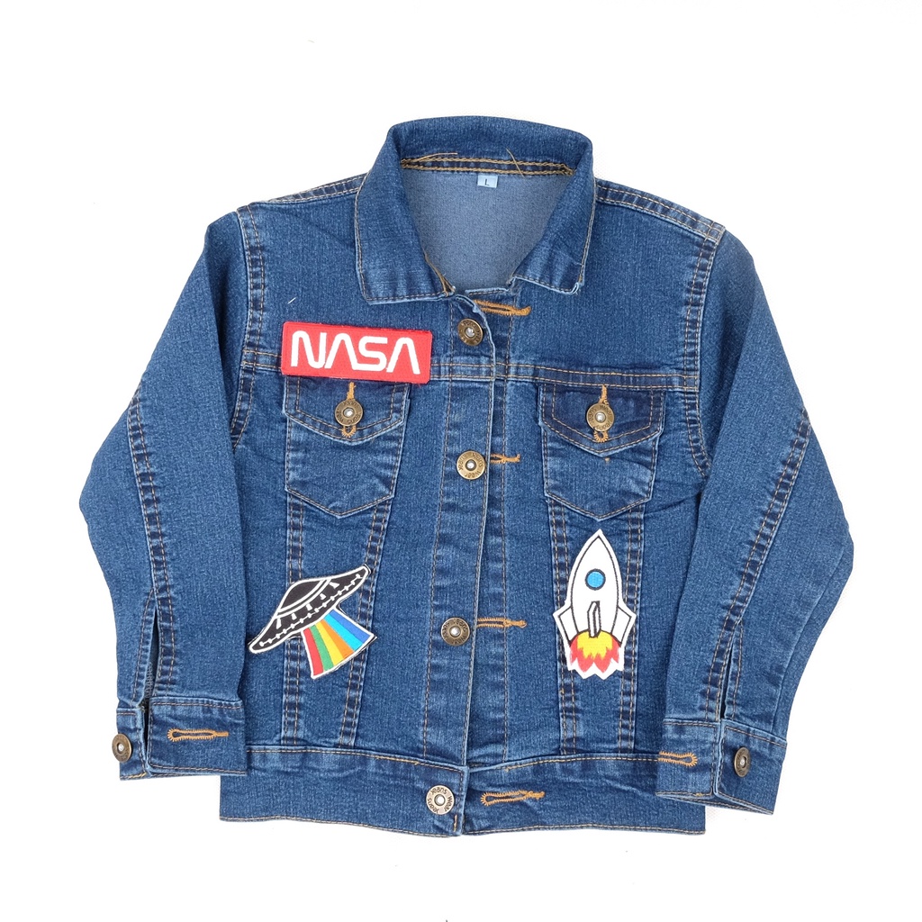 ORIGINAL JAKET JEANS ANAK LAKI LAKI PEREMPUAN NASA SERIES BORDIR  REAL PICT