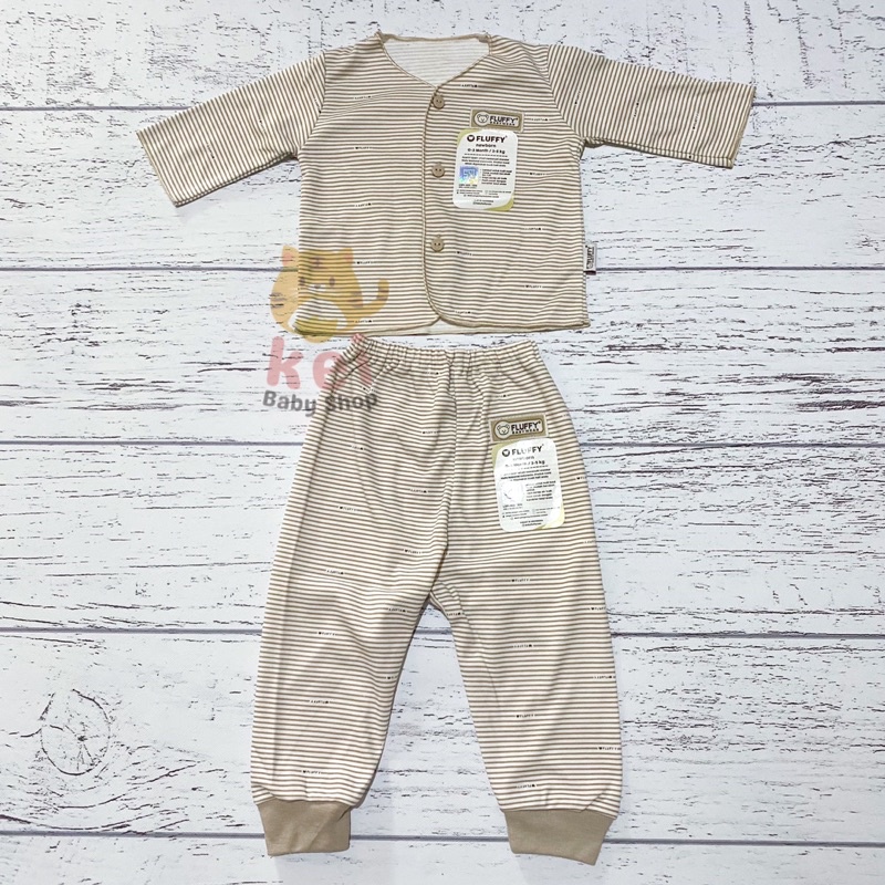 Fluffy Setelan Baju Bayi Newborn Panjang Neci SNI Khaki- Set Baju Bayi Newborn Fluffy