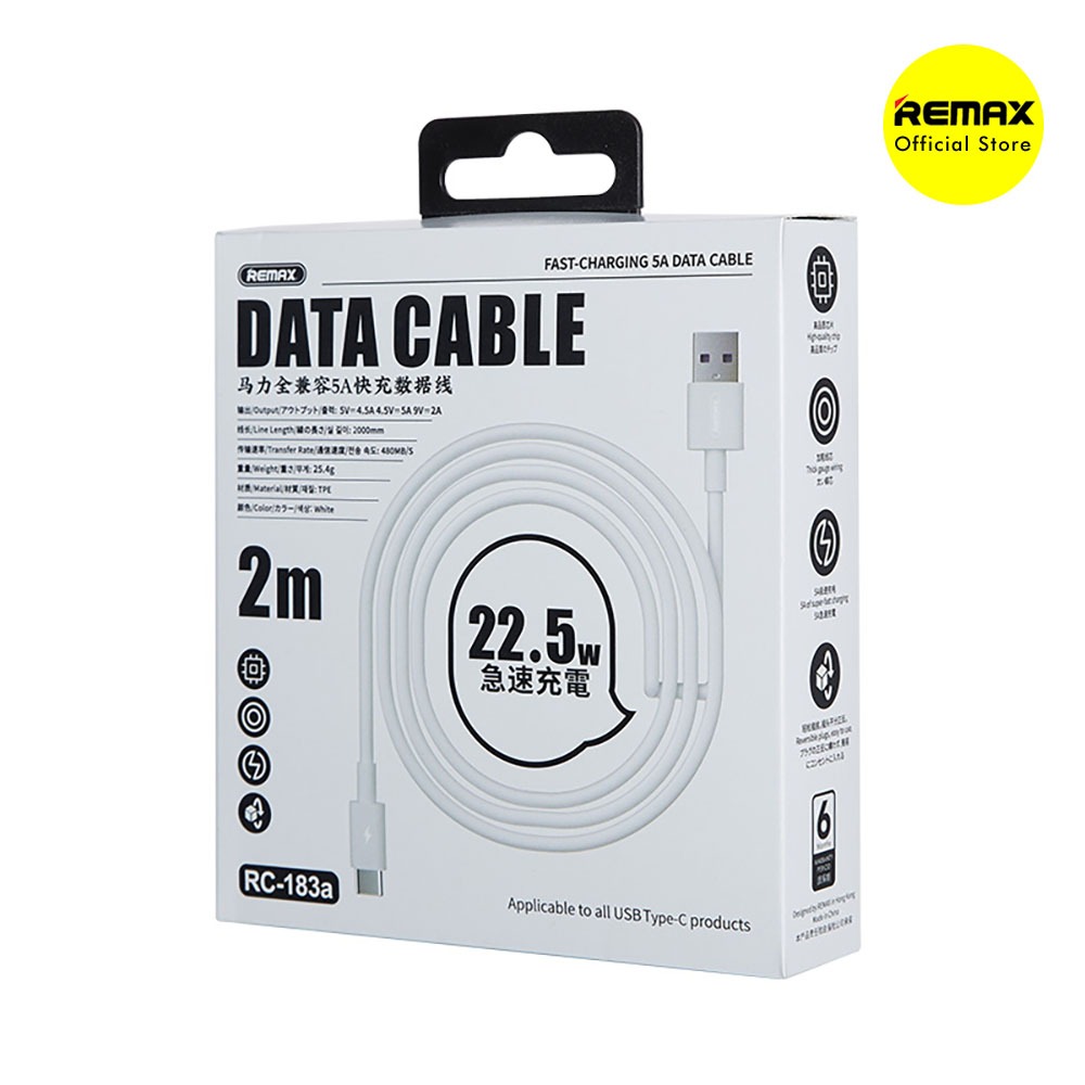 Kabel Data Type-C Remax RC-183A Marlik 22.5W Fast Charging Cable Data