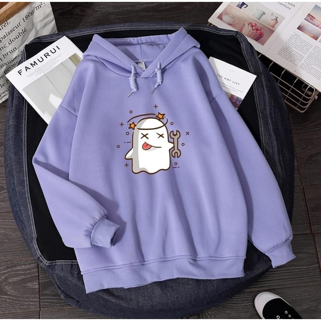 HOODIE WANITA TIRED CUTE GHOST - ATASAN HALUS TEBAL - ATASAN LUCU PREMIUM