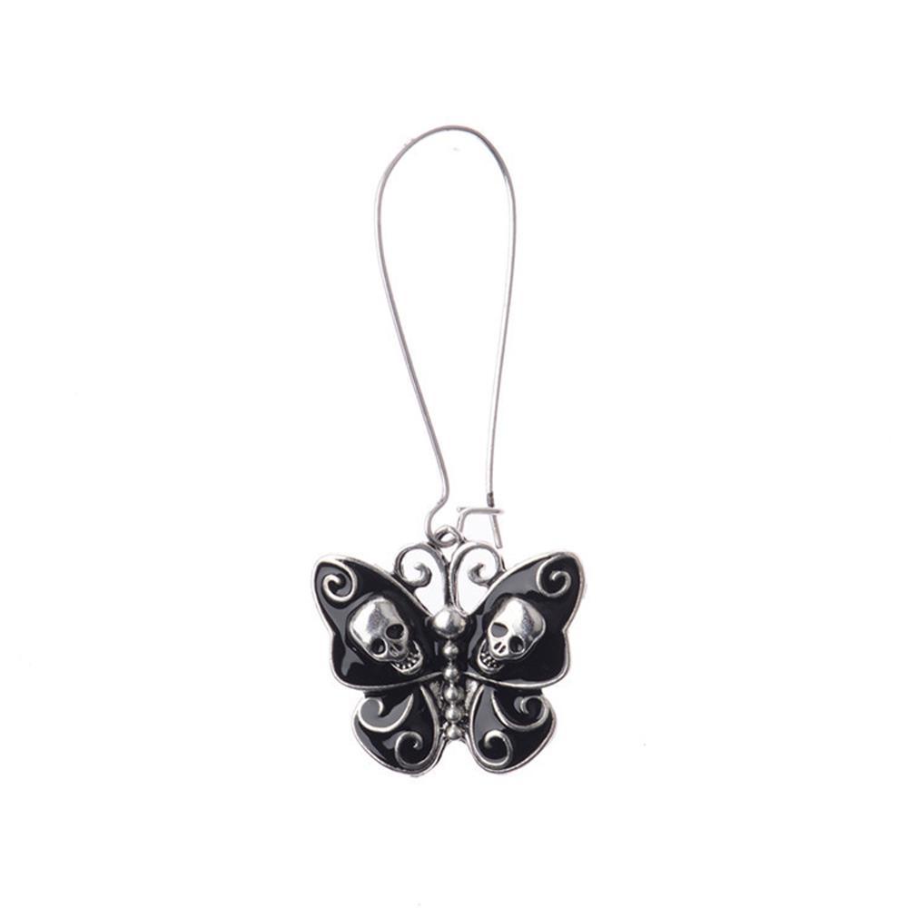 Preva 1pasang Anting Kait Juntai Kait Vintage Skull Drop Butterfly