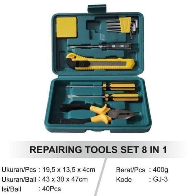 ALAT REPAIR RUMAHAN TOOL SET 8 IN 1 / ALAT PERKAKAS ISI 8 REPAIRING TOOLS SET ALAT TUKANG LENGKAP / ALAT MAINTENANCE RUMAH