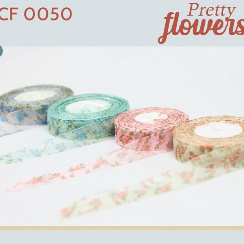 (5 meter) Pita Roll Organdi Motif Pretty Flowers CF0050 - 4 Pilihan Warna