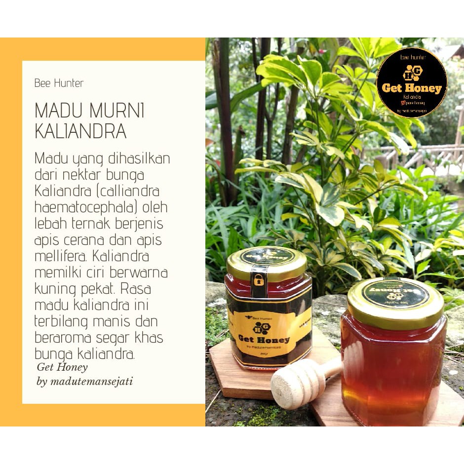 GET HONEY - Madu Kaliandra Madu Alami Asli 100%  FREE Sendok Kayu Madu (Aren)