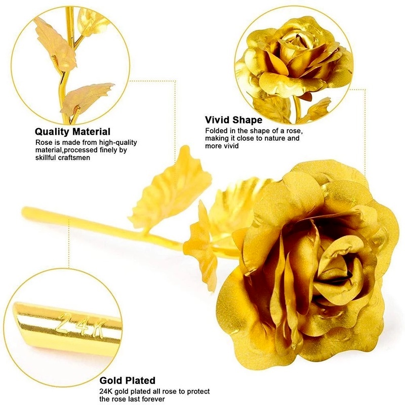 Sparkling Gold Foil Rose Foil Artificial/Bunga Simulasi Indah Dekorasi/ Buket Romantis Hadiah Valentine