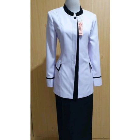 Baju Dinas Putih Wanita PDH putih PNS Blazer Putih Wanita Seragam ASN Putih Seragam Guru Putih Wanita Seragam Putih lis hitam Atasan Putih Pemda Atasan Putih Guru Wanita Seragam Kerja Wanita