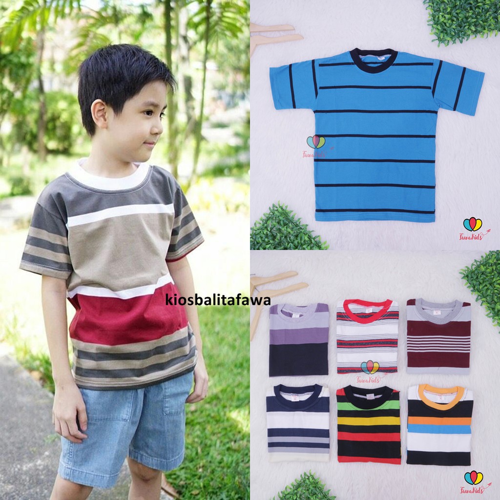 Termurah  Kaos Salur Anak uk 8-12 th Kaos Salur Anak Tanggung Kaos Anak Murah Baju Anak Laki-Laki