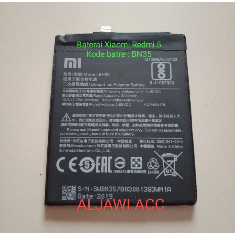 Baterai Batre Battery Xiaomi Xiomi Redmi 5 BN35 Original Battery Hp