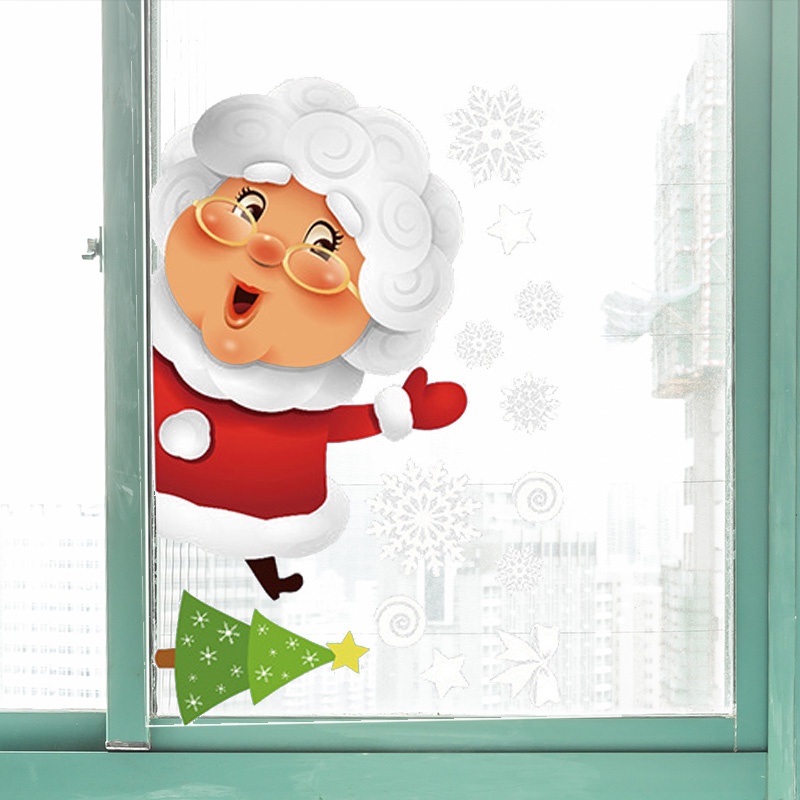 1 Lembar Stiker Dinding / Jendela Kaca Statis Desain Snowflake Santa Claus Untuk Dekorasi Natal