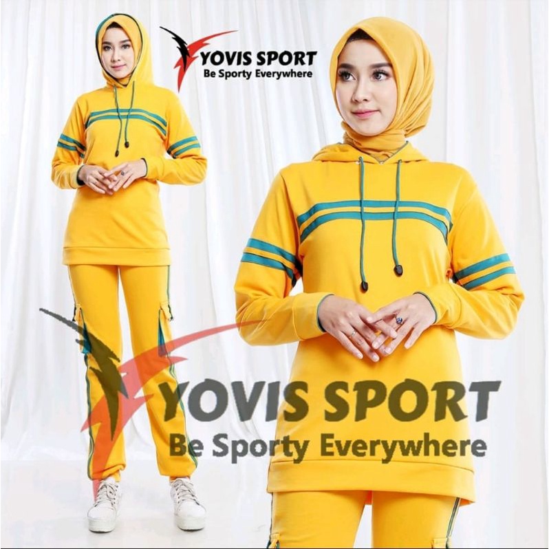 Setelan Senam Hoodie Yovis Sport / Setelan Olahraga Wanita Gym Lari Ladies / Setelan Yovis