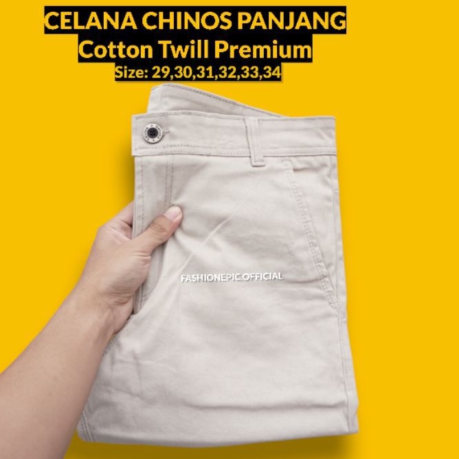 Celana Chinos Panjang Putih Tulang Slim Fit Melar Pria Dewasa Katun Twill Diamond Original Premium