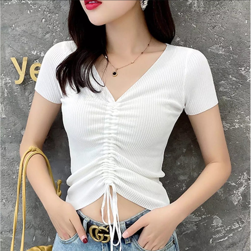 BEFAST - ZEC Atasan KIRAN / Villing Serut RIB / Atasan Wanita Crop Polos / Atasan Wanita Remaja Kekinian 202 / Blouse Viral / Blouse Lengan Pendek