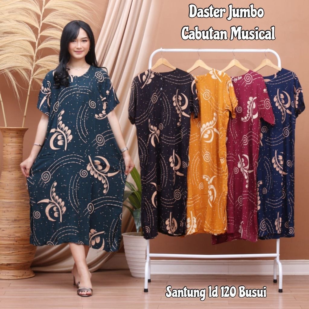 Daster Jumbo MUSICAL LD 130 | Daster Batik Super Jumbo Lengan Pendek Model Kekinian Kancing Depan Busui Motif Terbaru Murah