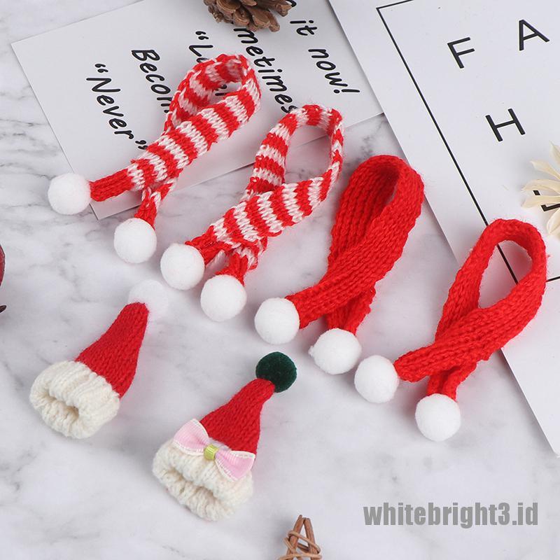 (white3) Miniatur Topi Natal + Syal Skala 1: 6 1: 12 Untuk Aksesoris Rumah Boneka