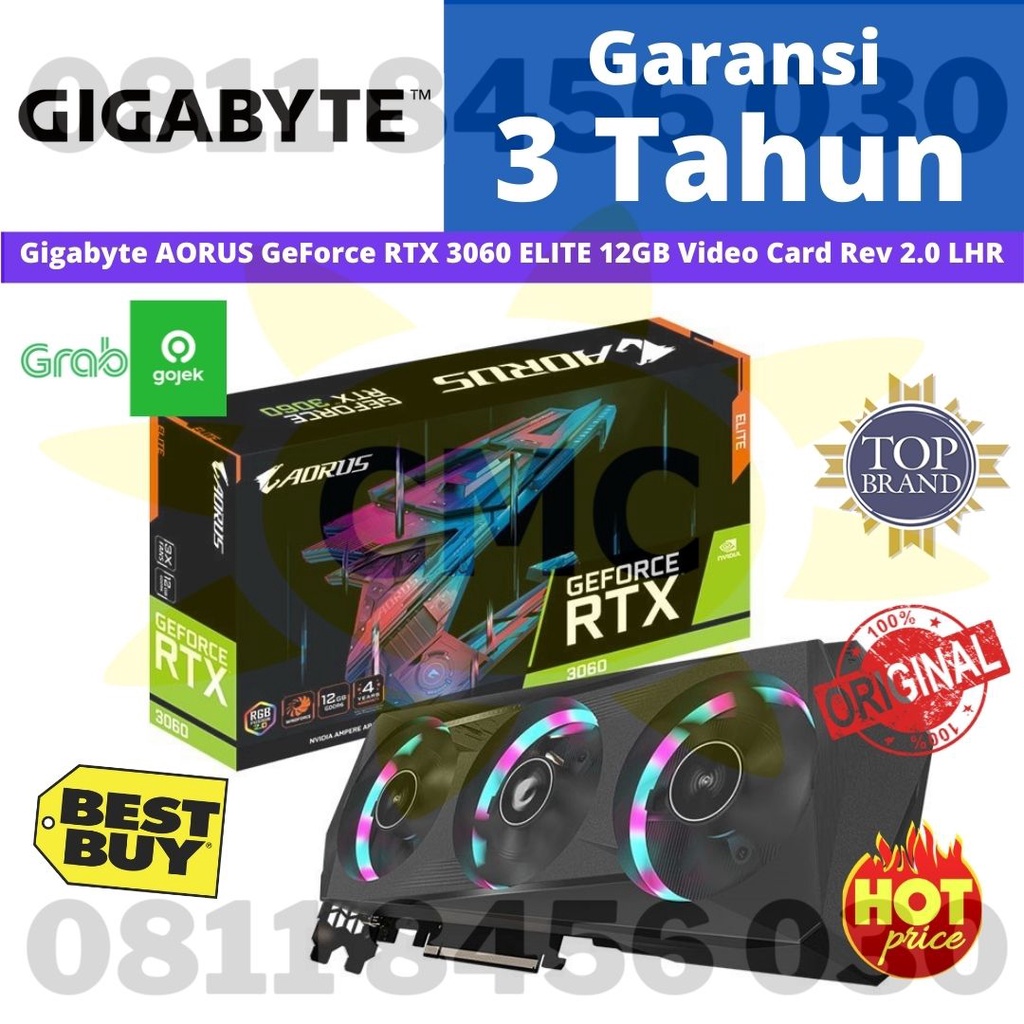 Gigabyte AORUS GeForce RTX 3060 ELITE 12GB Video Card Rev 2.0 LHR