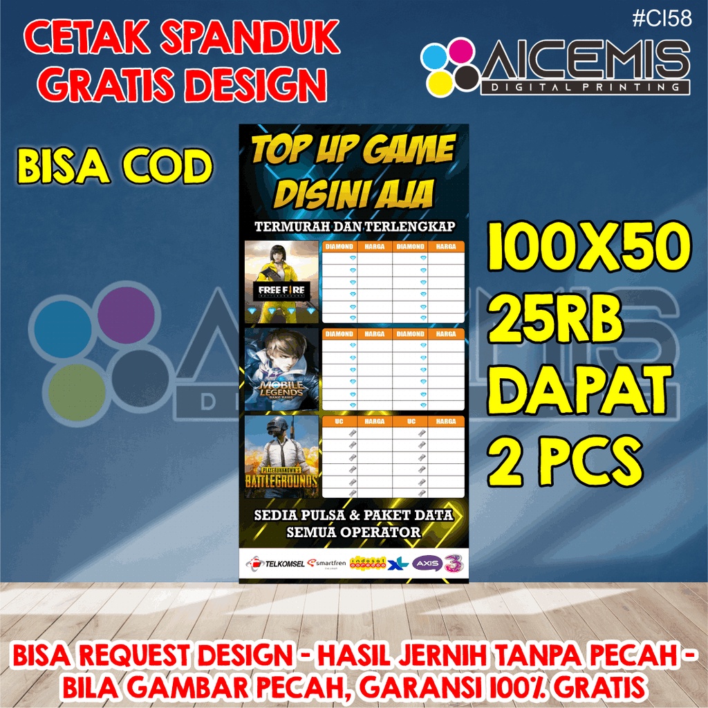 spanduk 1 hari jadi / spanduk banner etalase konter pulsa / spanduk konter hp / banner konter pulsa 