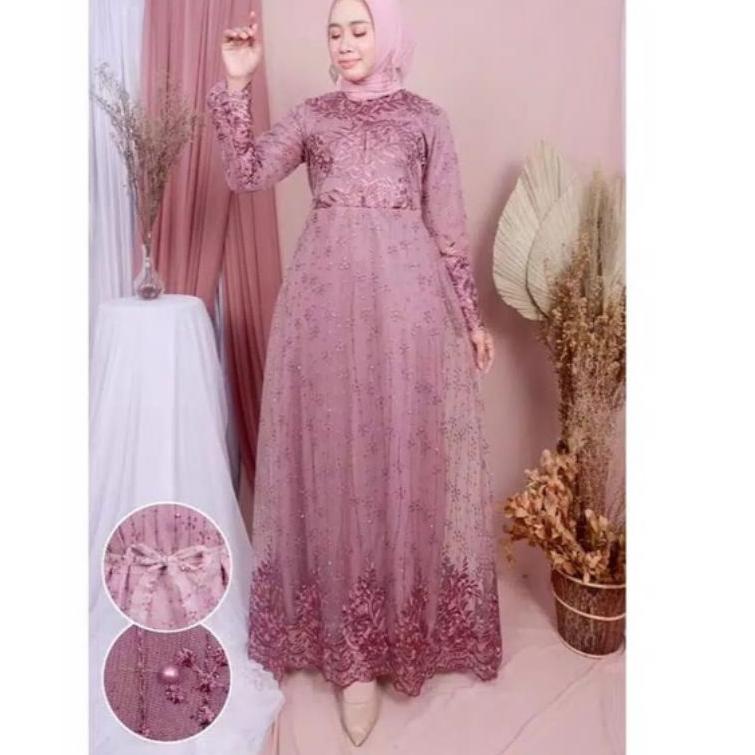 Harga TERMURAAH.. (MURAH)GAMIS NAJWA AMIRA TILE BRUKAT MUTIARA/GAMIS MAJWA AMIRA TILE FULL BRUKAT MU