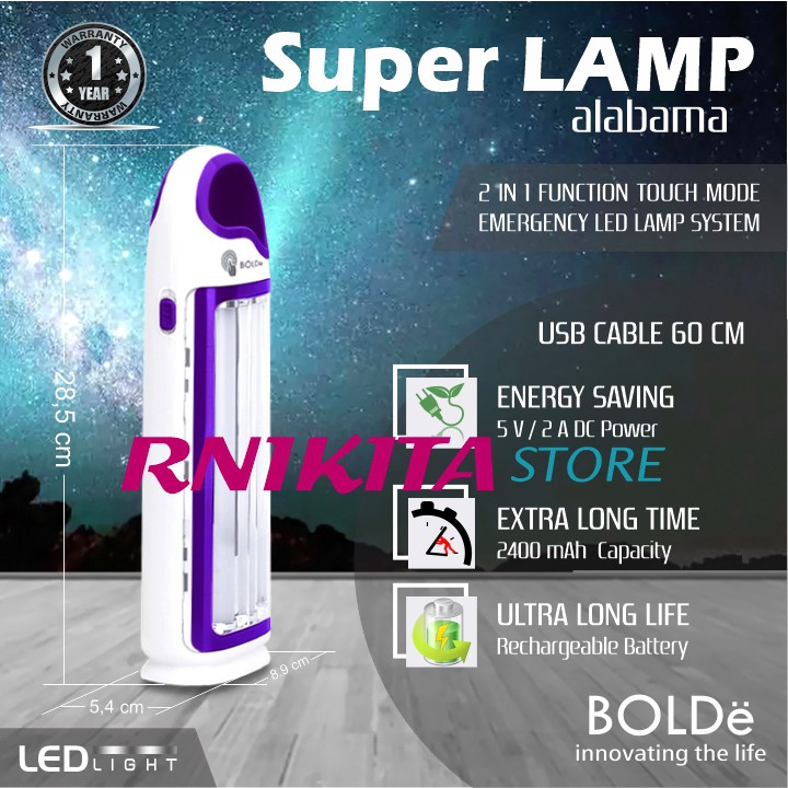 SUPER LAMP BOLDe 2 IN 1 ALABAMA - Lampu Emergency LED - USB Rechargeable