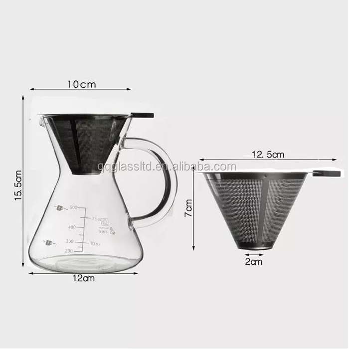 Pitcher V60 Dripper Espresso Maker Teko Kopi Kaca Dengan Saringan Stainless 500ml