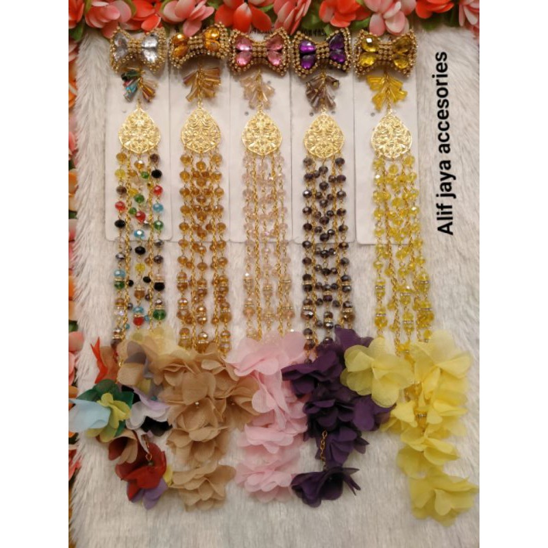 Bros dagu Jurai panjang oval / Bros dagu Jurai kristal cantik-1