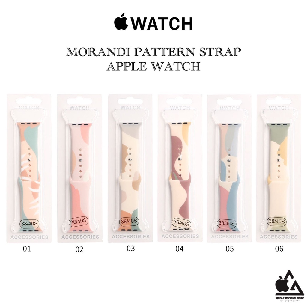 Korean Morandi Pattern Tali Strap Apple Watch  38mm 40mm 41mm 42mm 44mm 45mm SERIES 8 ULTRA 49MM SERIES 8 Series 1 2 3 4 5 6 7 SE Sport Band Strap iWatch Jam Tangan Smart Silicone ABSTRAK Bracelet Candy Polos Silikon Rubber Case