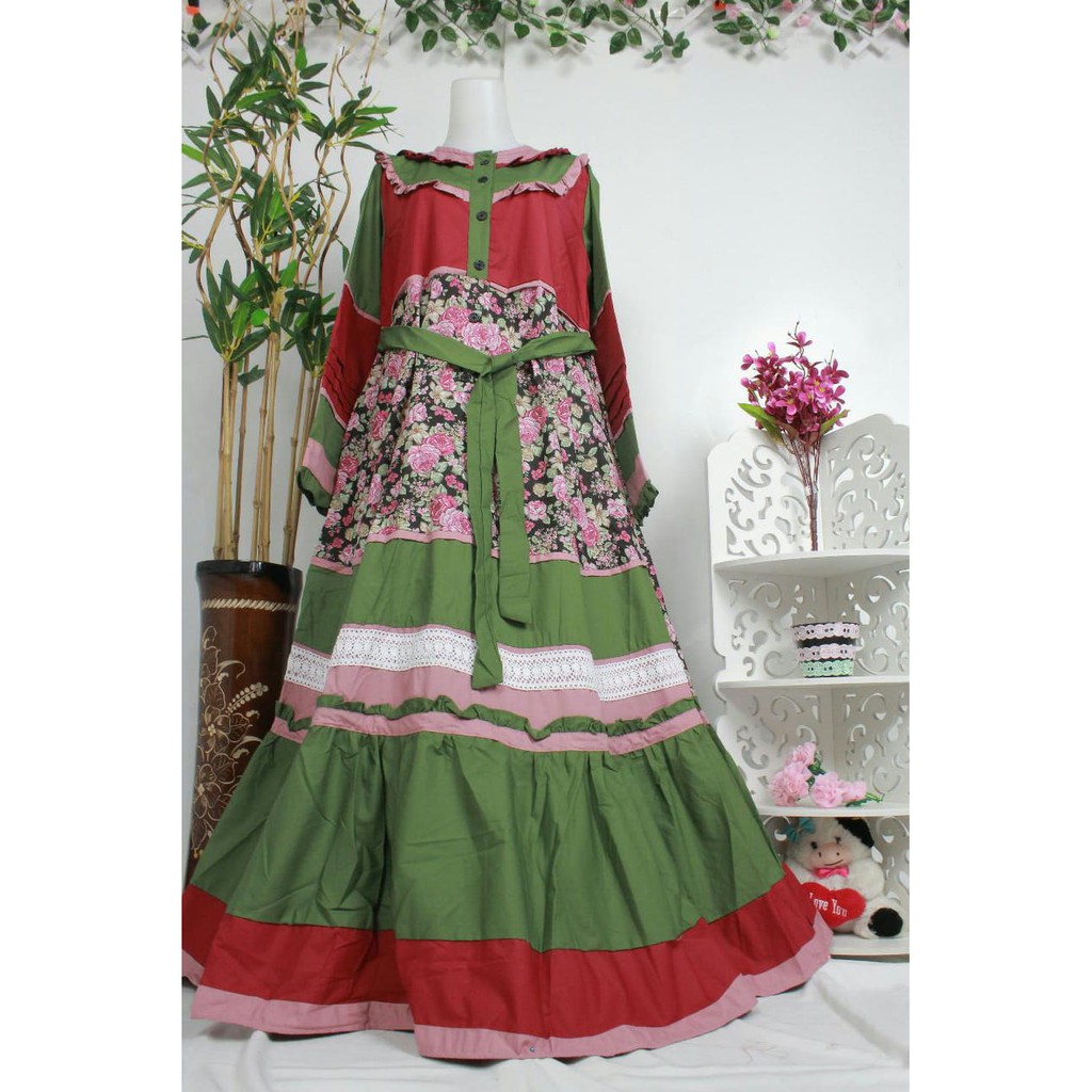 Gamis Toyobo Katun AMANDA motif bunga TUYOBO COTTON