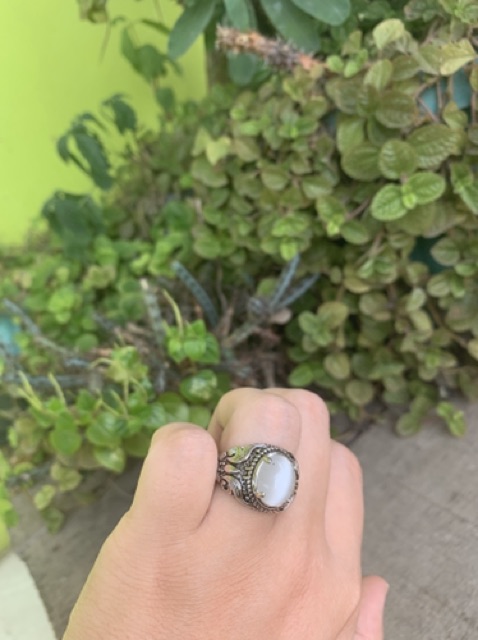 Cincin Batu Moonstone Cat Eye Biduri Bulan Air Beras Ceylon Kantoran Ring Motif Bali