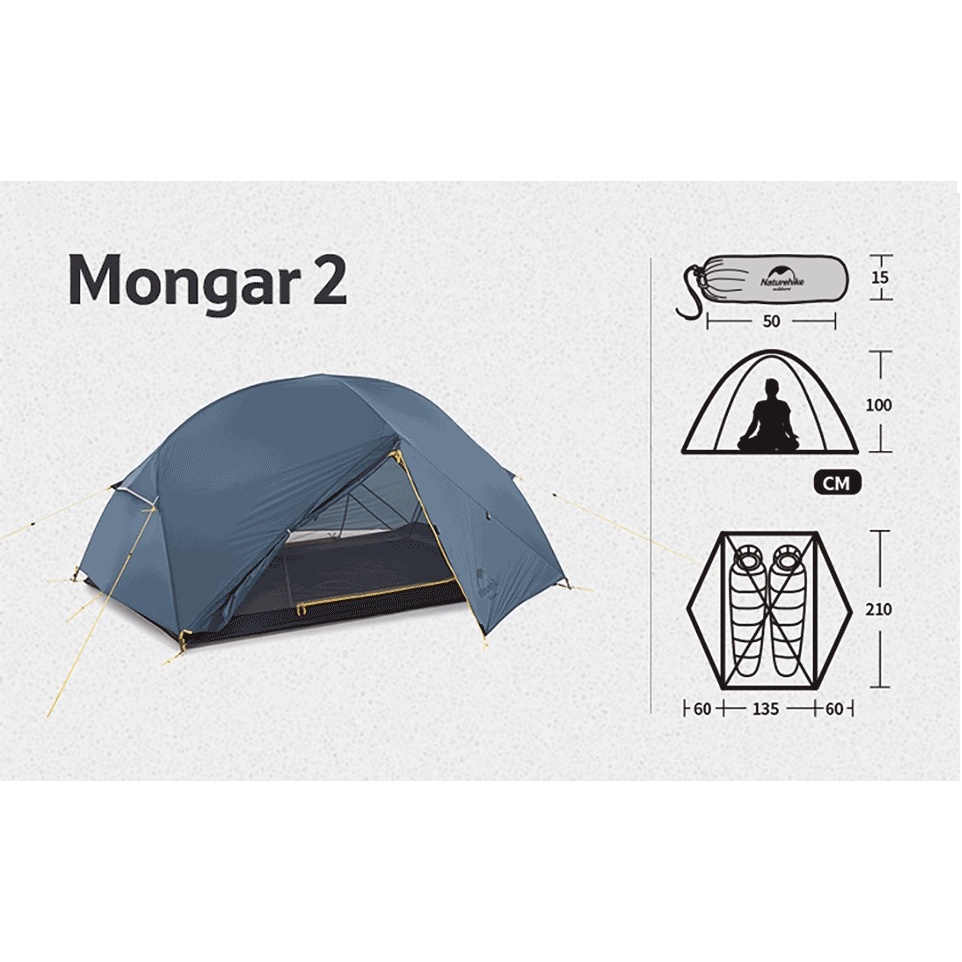 AKN88 - NATUREHIKE Mongar Waterproof Ultralight 2 Person Tent - NH19M002-J