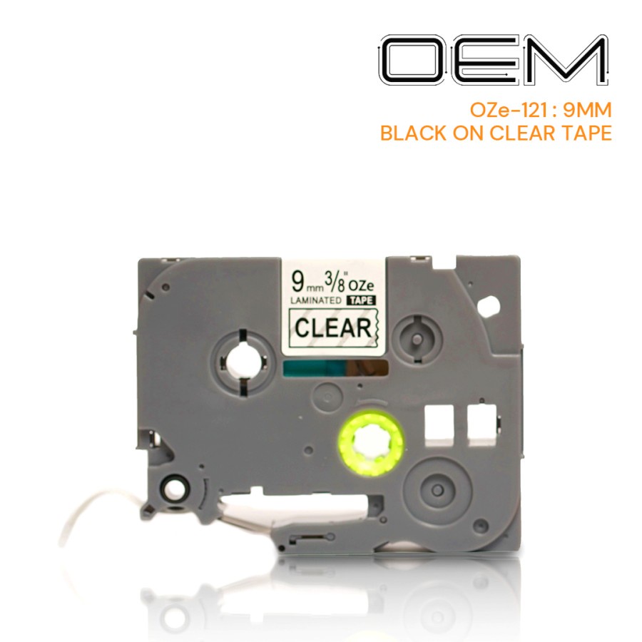 OZe-121 OEM TAPE LABEL 9mm BLACK ON CLEAR FOR USE ON Brother PTOUCH