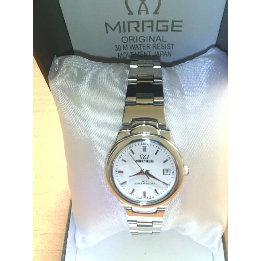 KUALITAS TERBAIK JAM TANGAN UNTUK WANITA MIRAGE ORIGINAL SILVER WHITE + BOX ORI TERLARIS