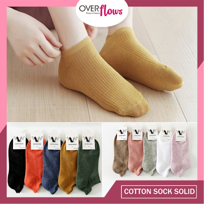 OVERFLOWS.ID  KAOS KAKI WANITA SOLID COLOR WARNA POLOS TEXTURE GARIS PENDEK SEMATA KAKI MURAH