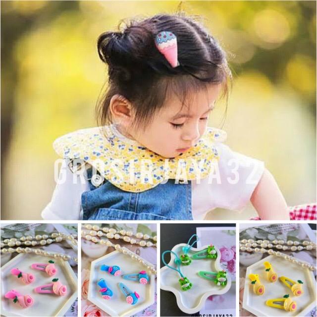 JEPIT RAMBUT ANAK LUCU IMPORT / JEPITAN AKSESORIS RAMBUT ANAK MURAH KARET RUBBER MODEL KARTUN 4 PCS / SET