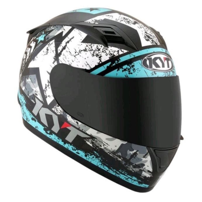 Helm KYT R10 #3 Black Aqua Blue / Helm KYT R10 Original - Motorace20
