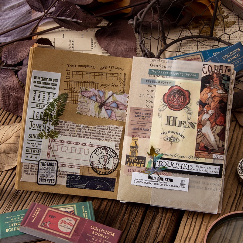 Journamm 50pcs/pack Vintage Material Stickers Mini Book Scrapbooking Junk Journal Creative Stationery DIY Decoration Stickers-2
