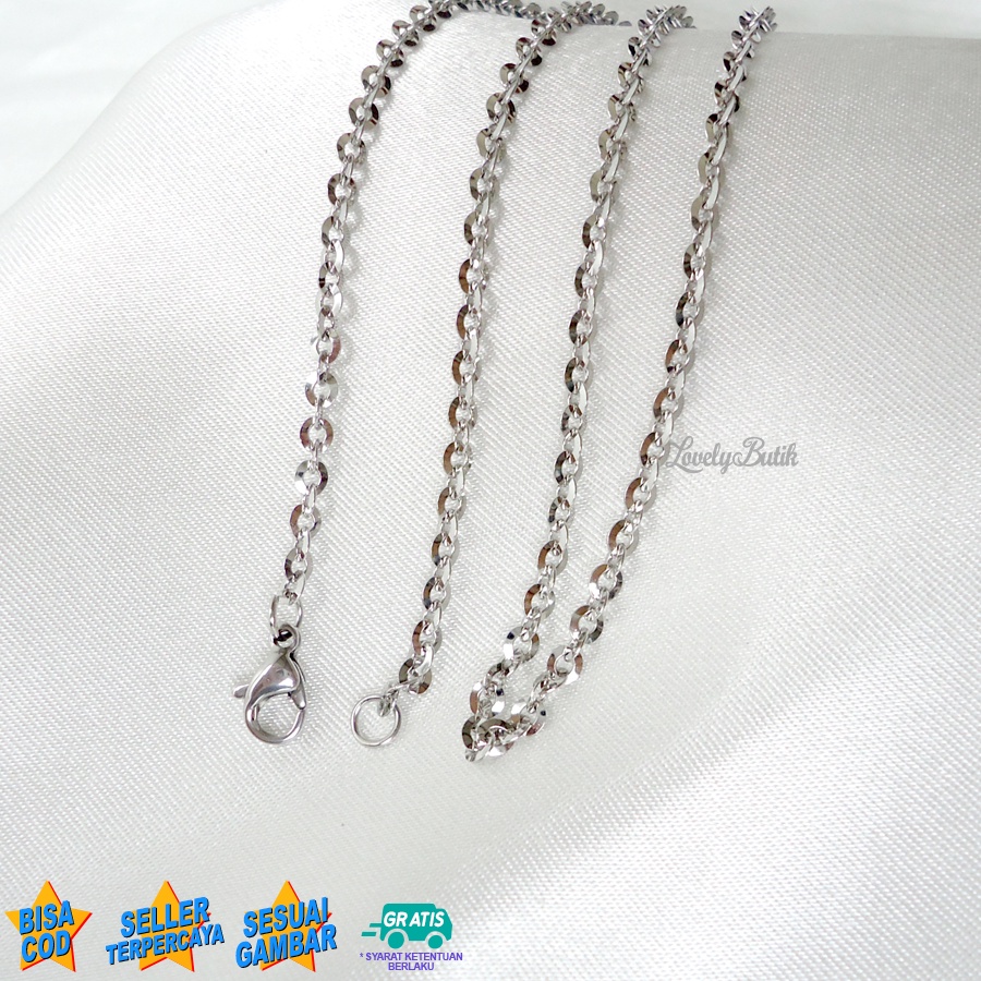 Lovelybutik - Kalung Titanium Anti Karat Rantai Kalung Wanita Pria Titanium Model Terbaru Rantai Nori Kaca Panjang Rantai 45 Cm