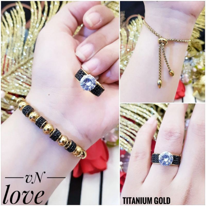 Titanium gelang dan cincin wanita hju324