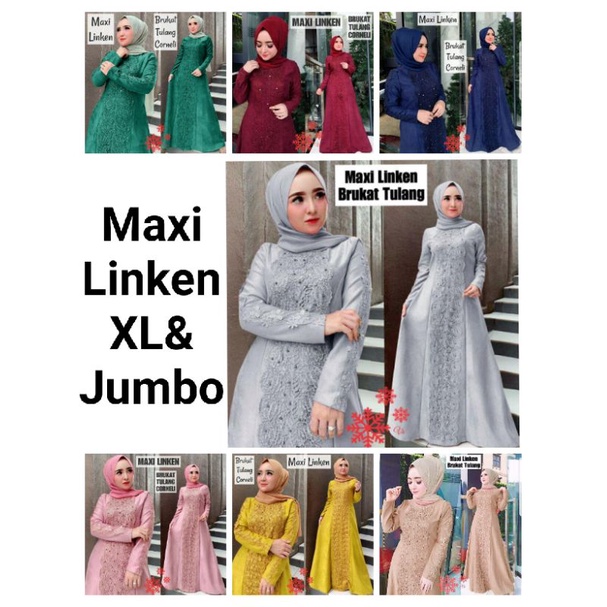 PAKAIAN GAMIS WANITA MURAH BERKUALITAS/MAXI LINKEN 2 UKURAN L DAN XL/MATT MOSCREPE MIX BROKAT GLITTER