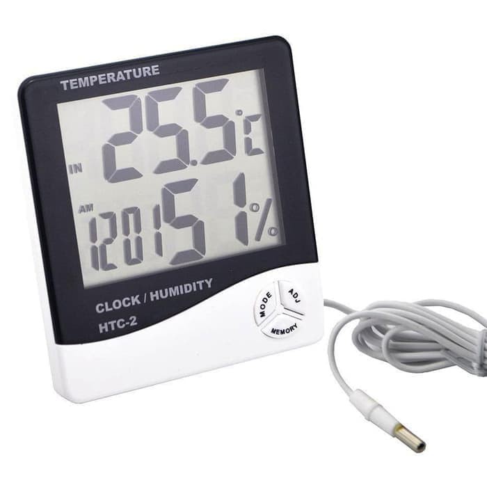 Hygrometer Thermometer HTC-2 Digital LCD Ruangan jam digital