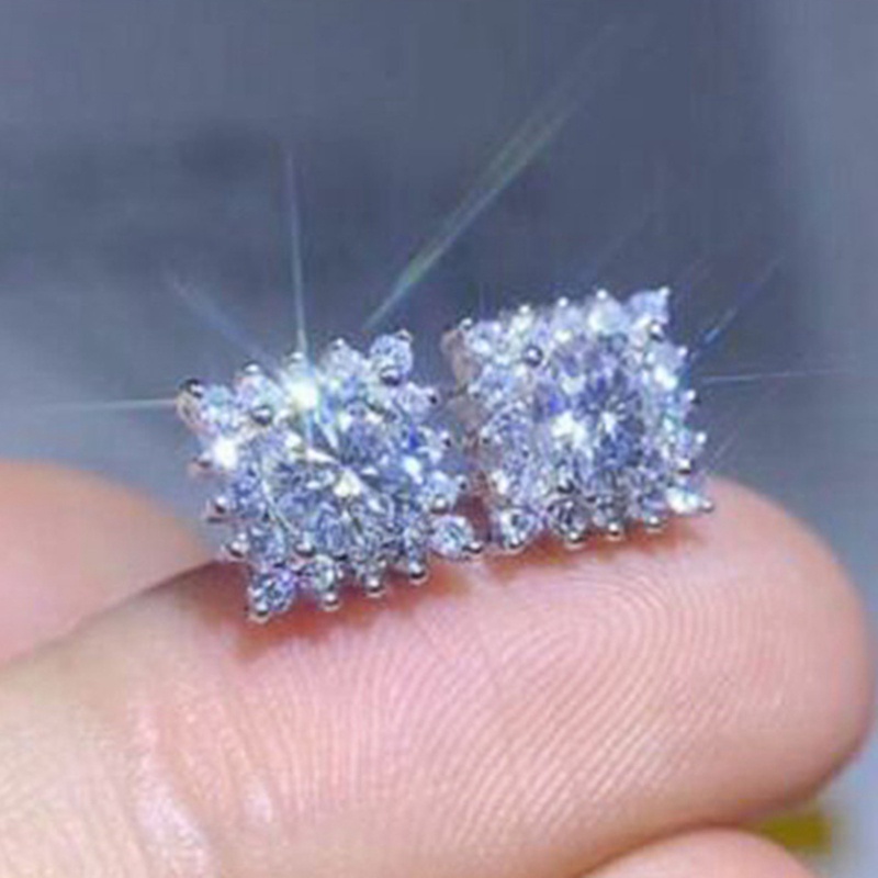 Anting Stud Cubic Zirconia Bentuk Persegi Untuk Wanita