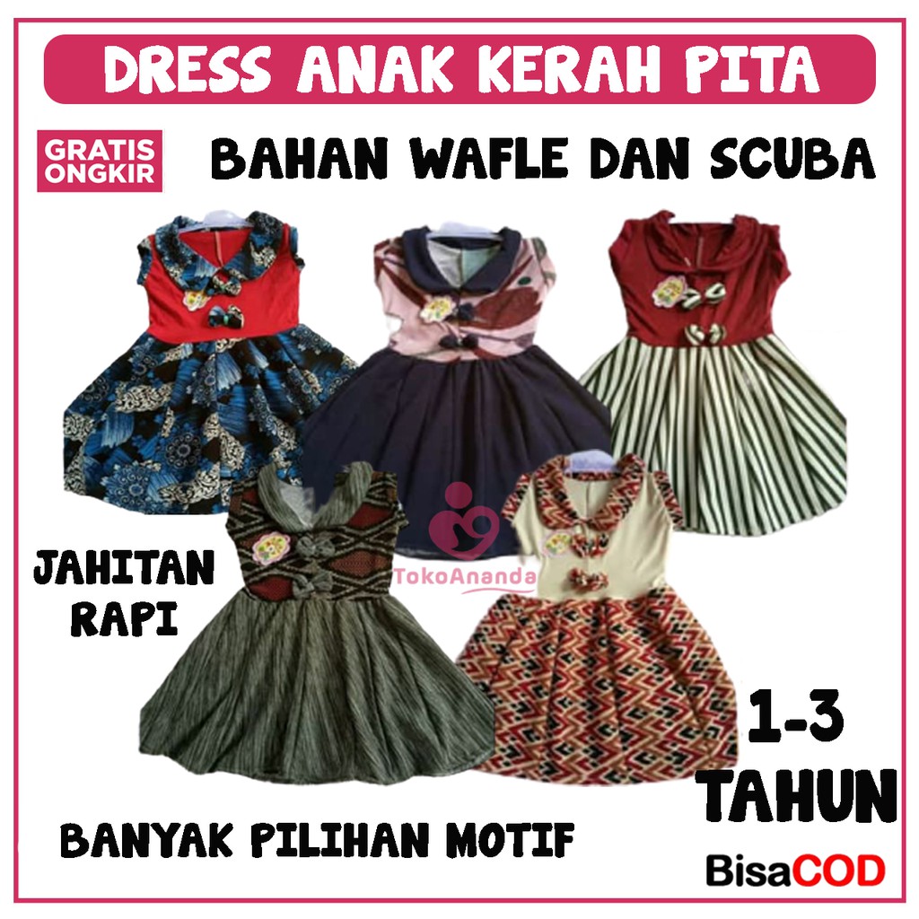 DRESS ANAK  KERAH PITA/ PAKAIAN ANAK PEREMPUAN DRESS / DRES ANAK PEREMPUAN/ DRESS LUCU