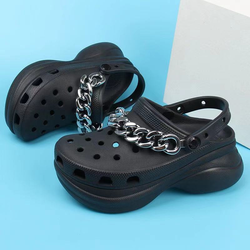 Crocs Classic Bae Chain Clog / Sandal Crocs Bae Rantai / Sandal Wanita / Sandal Pantai / Sandal Wedges / Fashion Wanita / Fashion Korea - Black