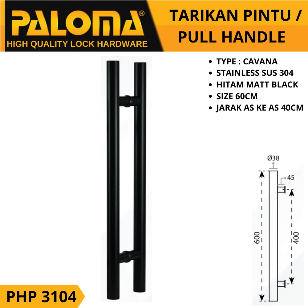 PALOMA PHP 3104 CAVANA PULL HANDLE TARIKAN PINTU 60CM HITAM BLACK MATT