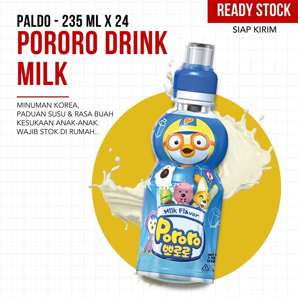 (TERMURAH) paldo - Pororo Drink Milk 235 ML x 24