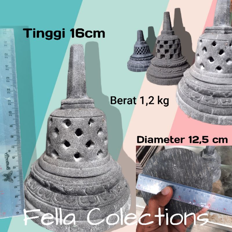 MINIATUR STUPA CANDI BOROBUDUR TINGGI 16CM BATU HIASAN AQUARIUM