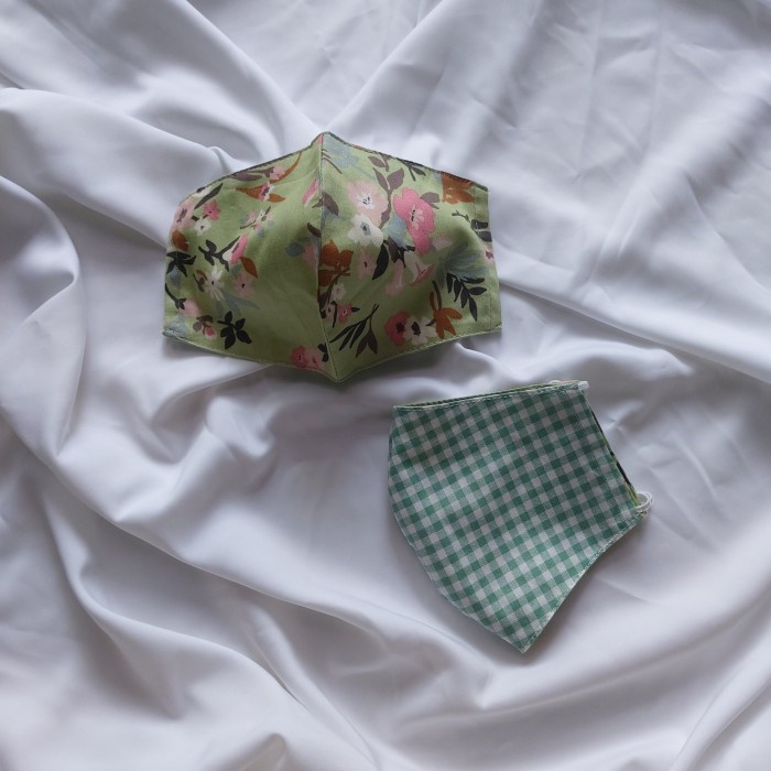 N602 Masker Kain Motif Bunga Hijau Katun Jepang - Bi 004 Nunu0Mu