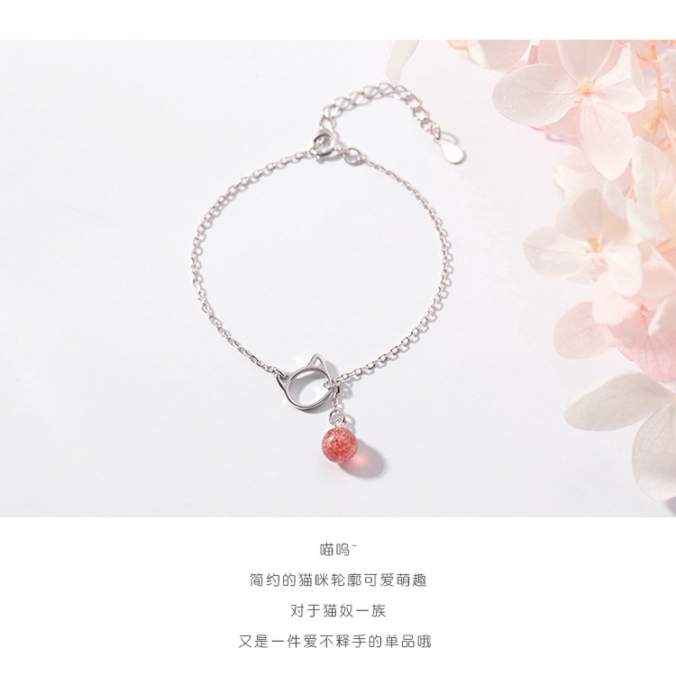 Cute Cat Crystal Beads Bracelet for Women Girls Hollow Adjustable Bracelets Fashion Jewelry Sweet Heart Jewelry