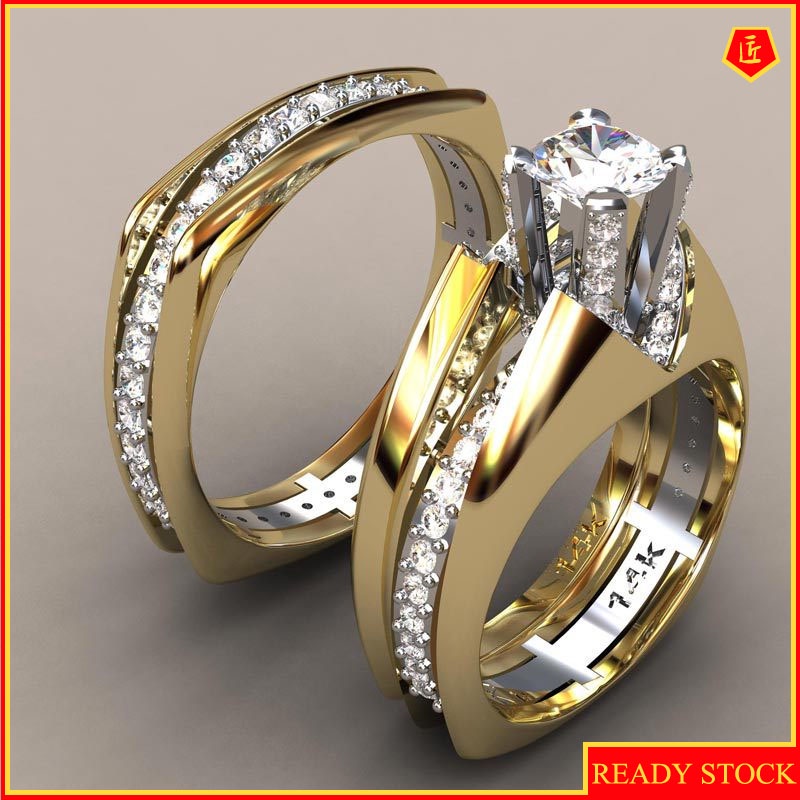 [Ready Stock]18K Gold Color Separation Ring Set Full Diamond Luxury Fashion