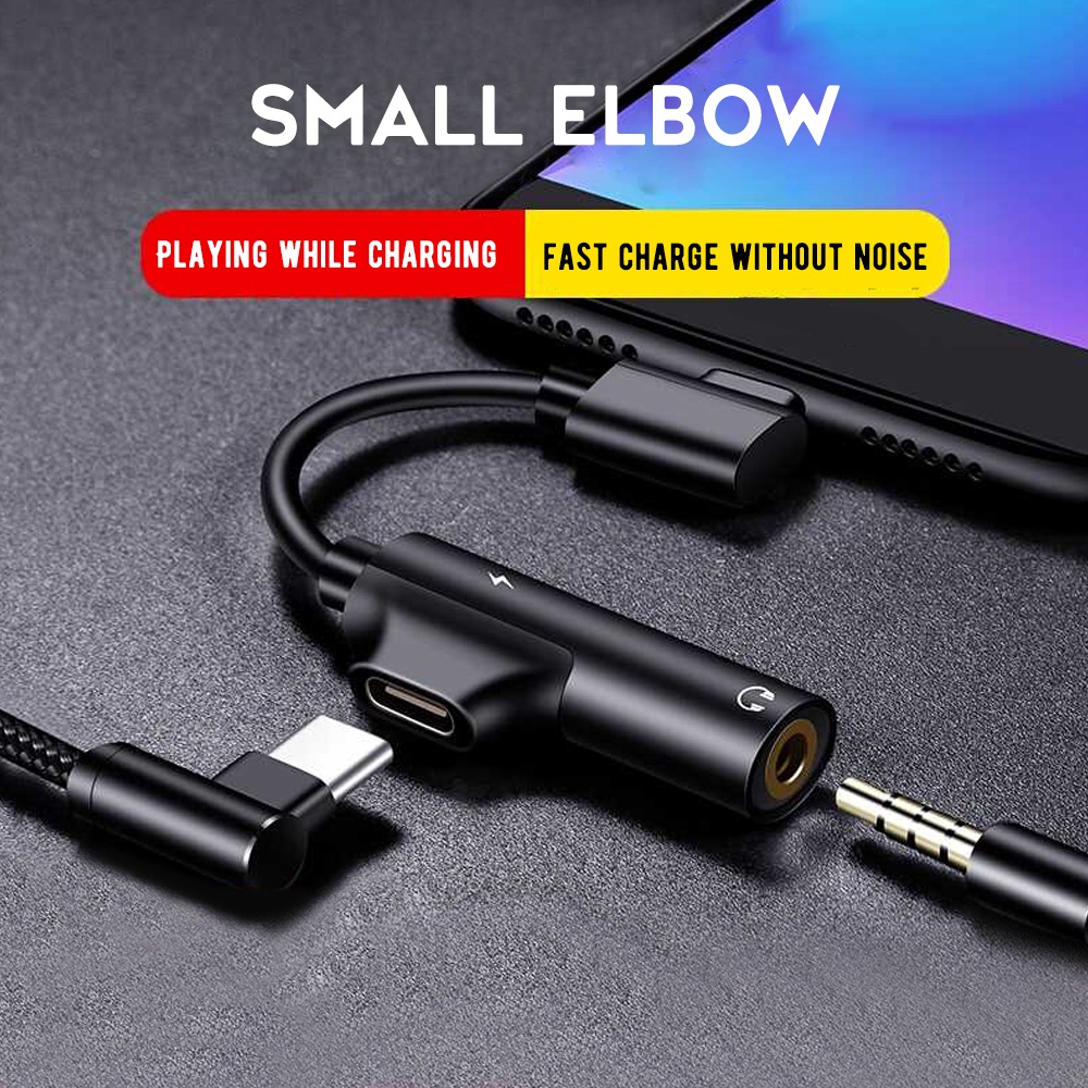 2 In 1 Kabel Adapter Konverter Audio Headphone Tipe c Ke Jack 3.5mm Untuk Huawei P20 / Pro / Xiaomi MI6 / MI 8