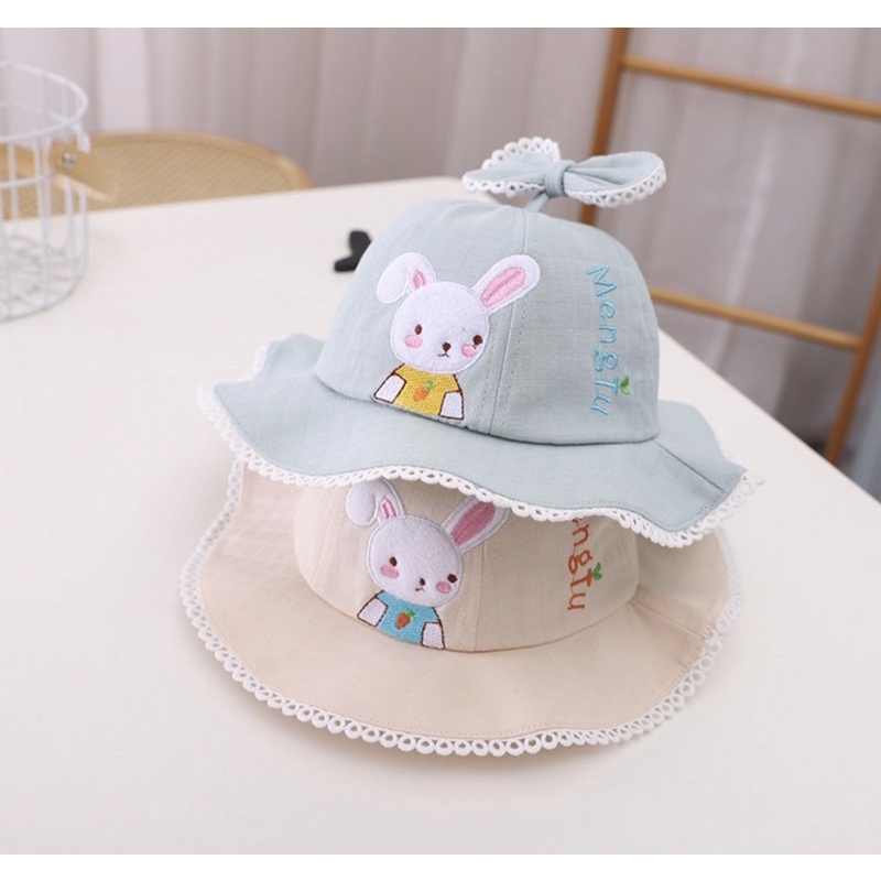 Topi Bucket Anak Bayi Model Rabbit Mengdu Bahan Jaring Musim Panas-3
